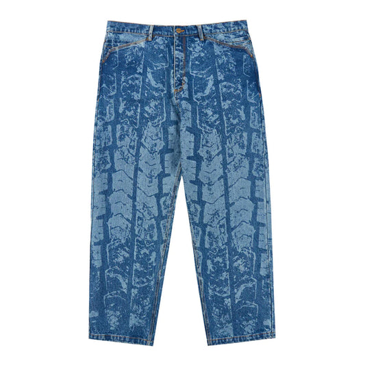 Jeans de mezclilla con huella de neumático de bronce de 56 quilates
