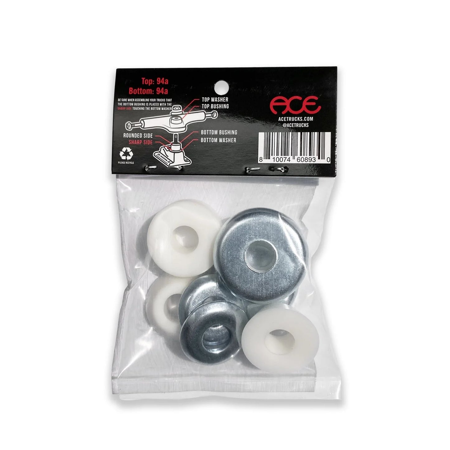 Packaged skateboard truck bearings with clear plastic window on a white background