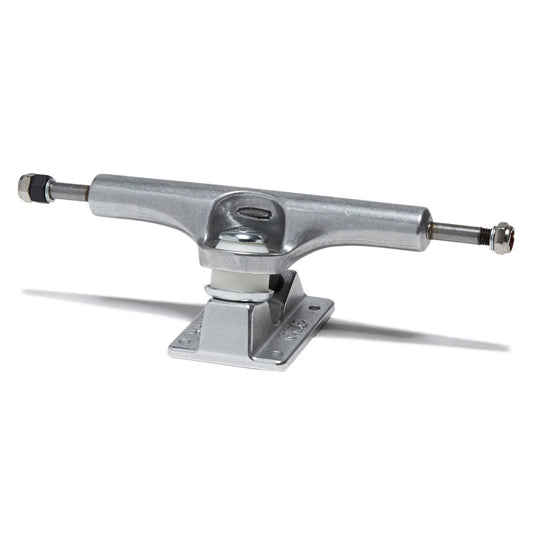 Silver skateboard truck on a white background
