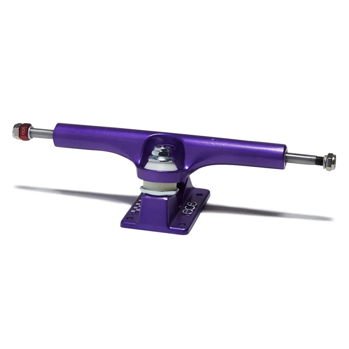 A single purple skateboard truck with chrome hardware, shown on a clean white background with a soft shadow.