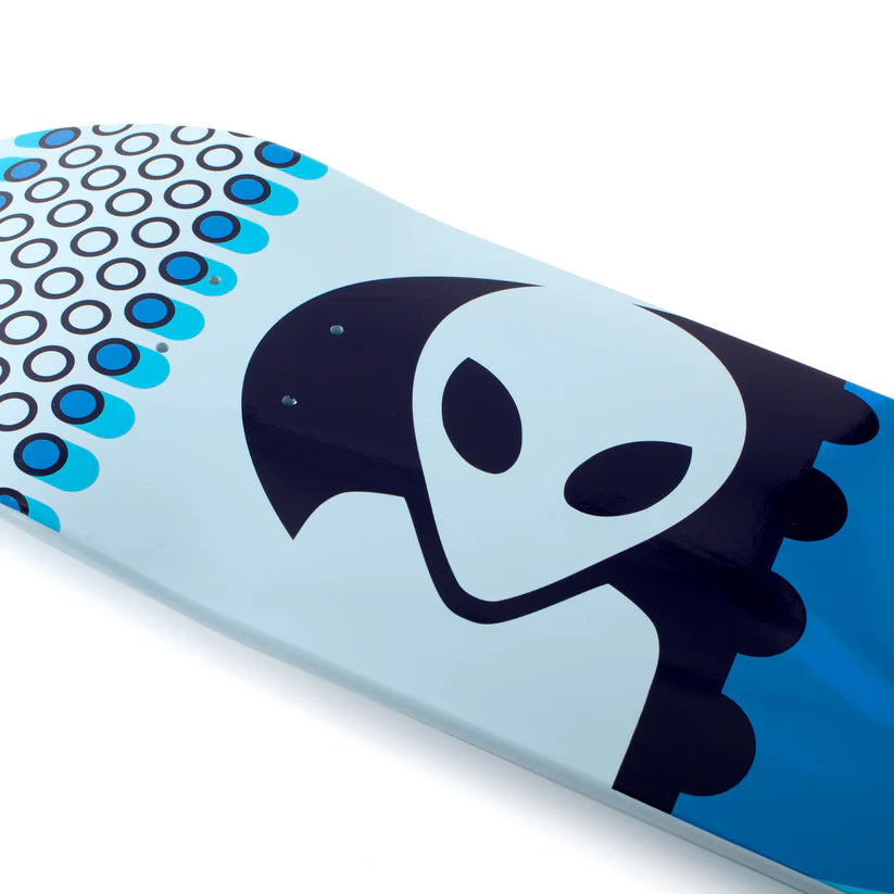 Phone case with panda design and blue circular pattern on a light blue background