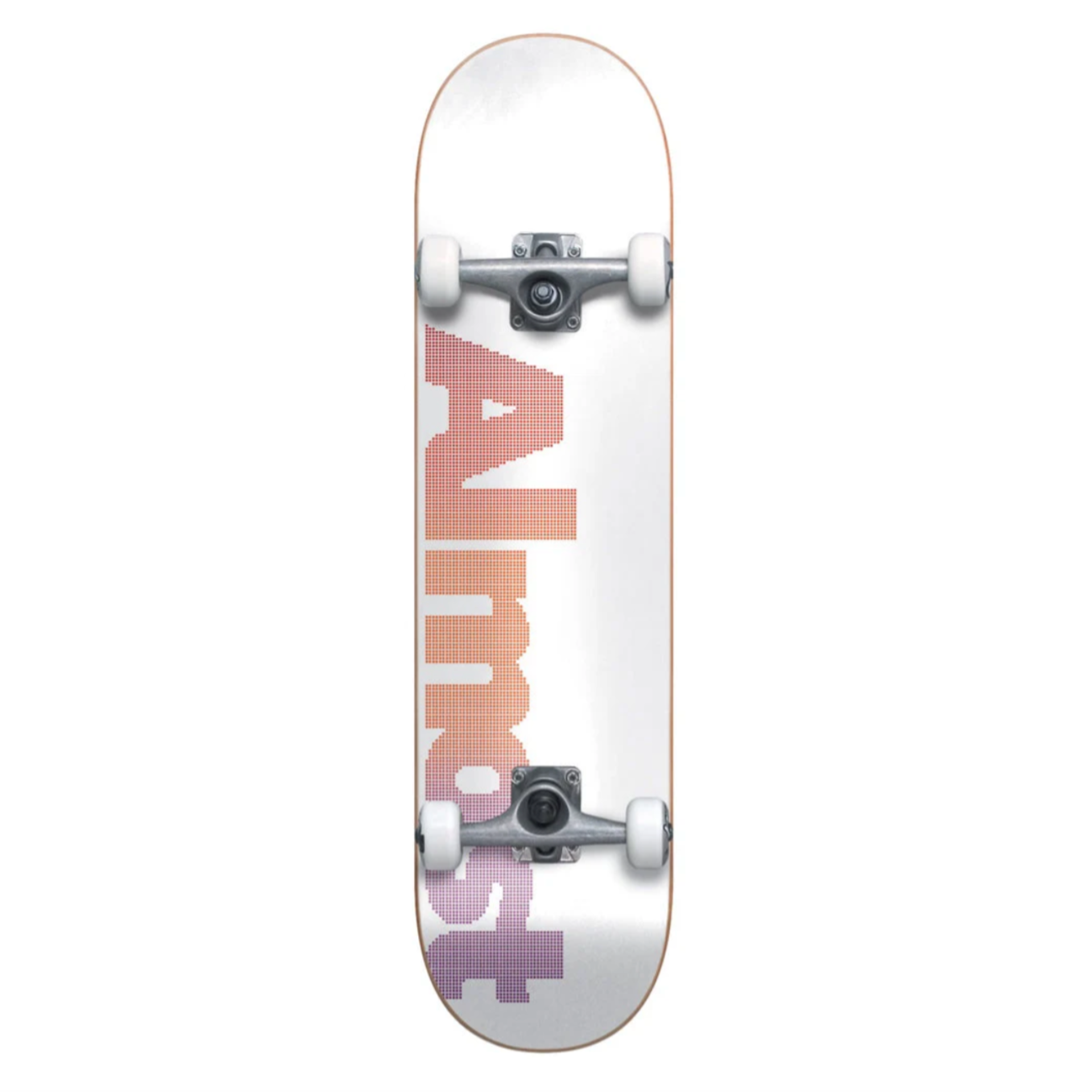 Skateboard with a brand logo on a white background
