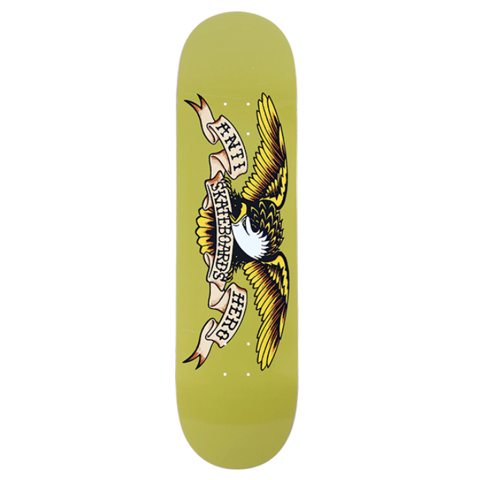 Skateboard deck with an eagle design on a white background