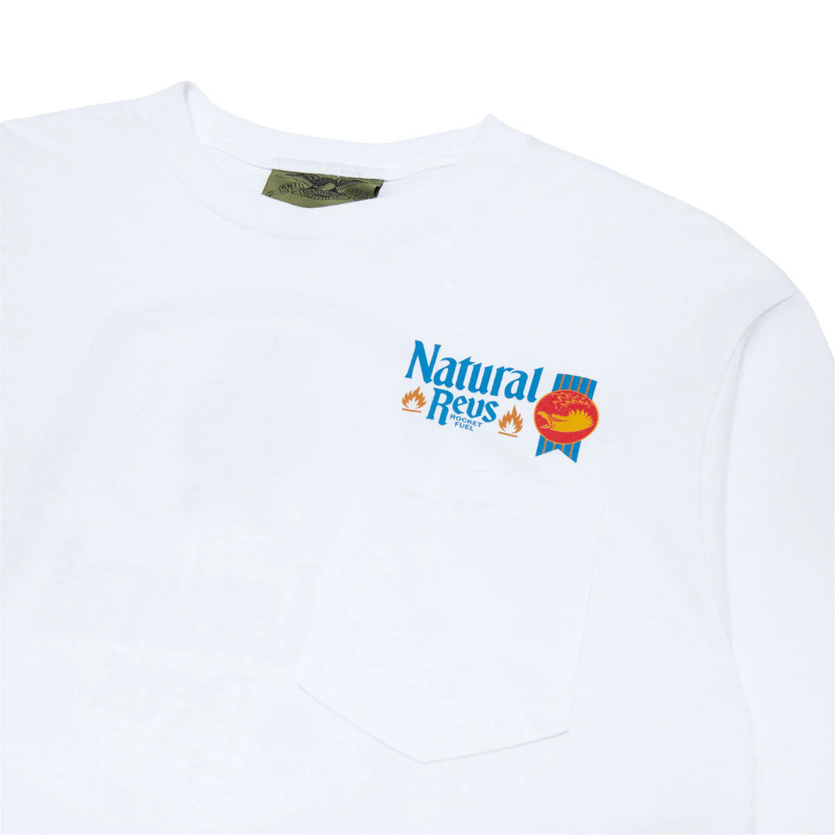White t-shirt with 'Natural Revs' logo on a white background