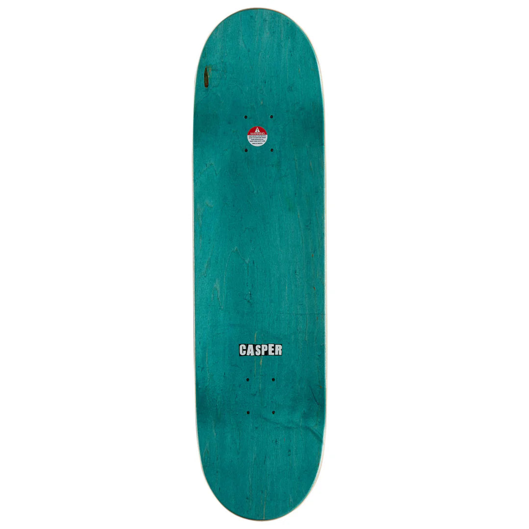 A teal wooden skateboard deck with the brand name 'CASPER' printed in white near the bottom, shown against a plain white background.