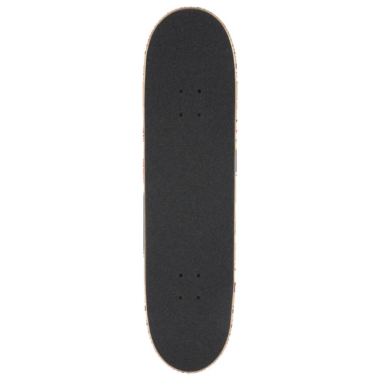 A skateboard deck blank with black grip tape on a solid white background.