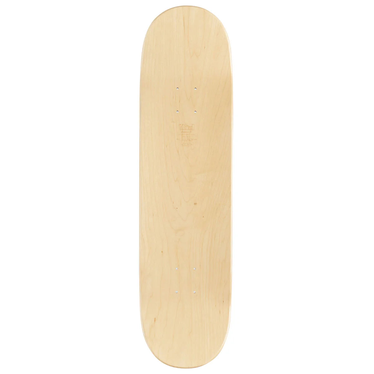 A natural light wood skateboard deck shown vertically against a solid white background.