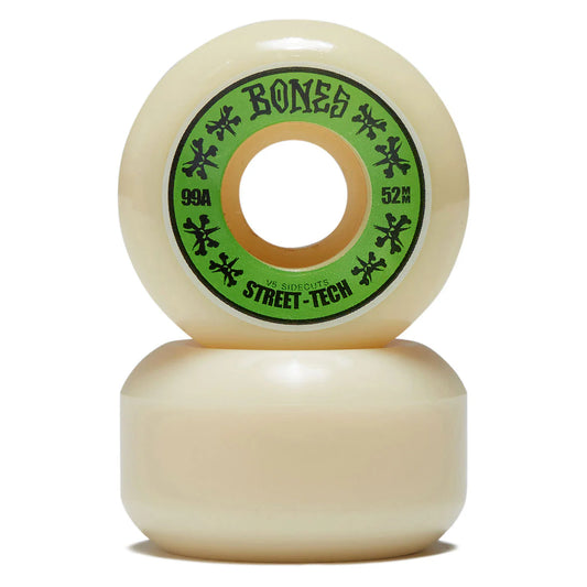 Two skateboard wheels with a visible brand logo on a white background
