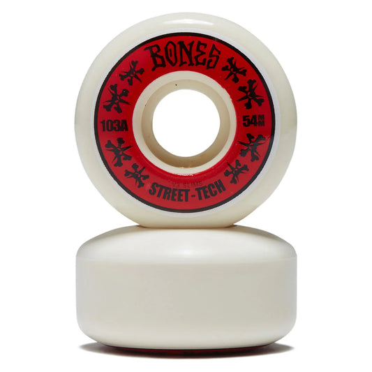 Skateboard wheel with red and black label on a white background