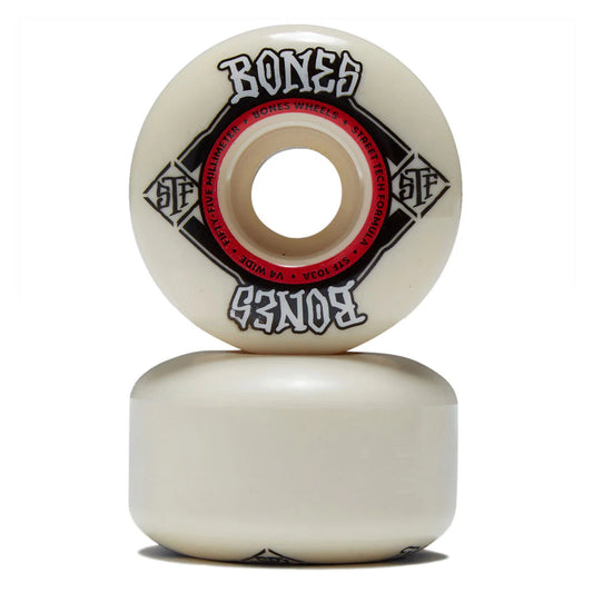 Two skateboard wheels with 'Bones' branding on a white background