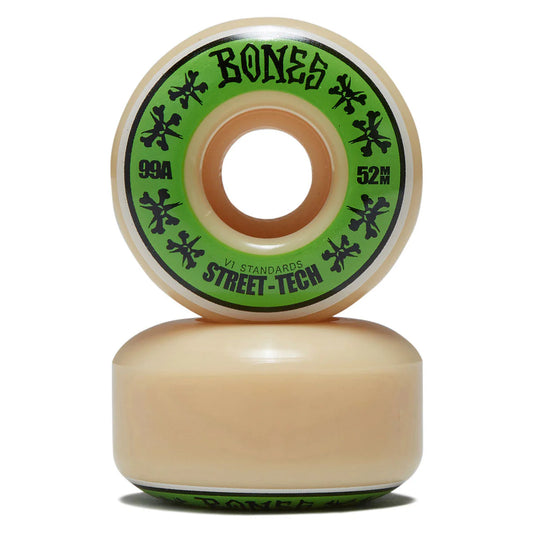 Two skateboard wheels with 'Bones' branding on a white background