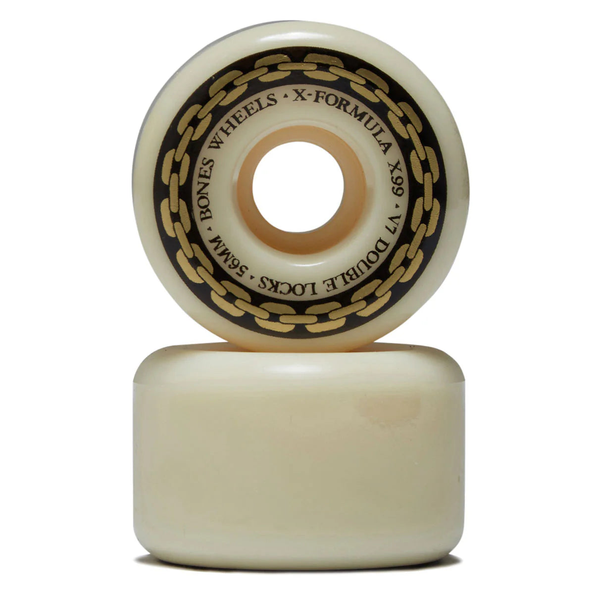 Two skateboard wheels with 'Bones Wheels' branding on a white background