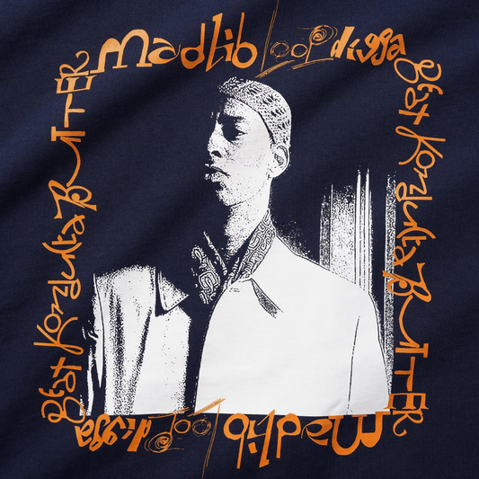 Navy blue t-shirt with a graphic of a person in a suit and text 'Best for Yer Bitter' in orange.