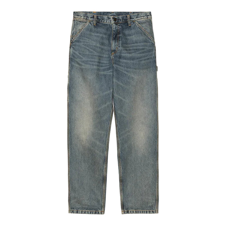 Blue denim jeans on a white background