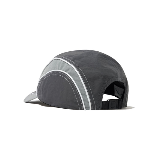 Gray cap with reflective stripes on a white background