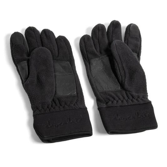 Pair of black gloves with textured palm on a white background