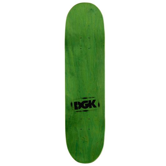 Green skateboard deck with DGK logo on a white background