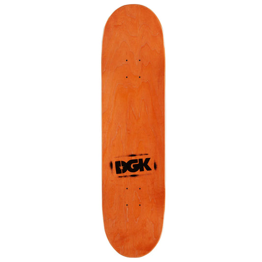 Orange skateboard deck with DGK logo on a white background