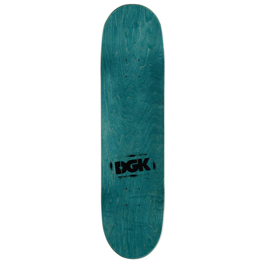 Teal skateboard deck with DGK logo on a white background