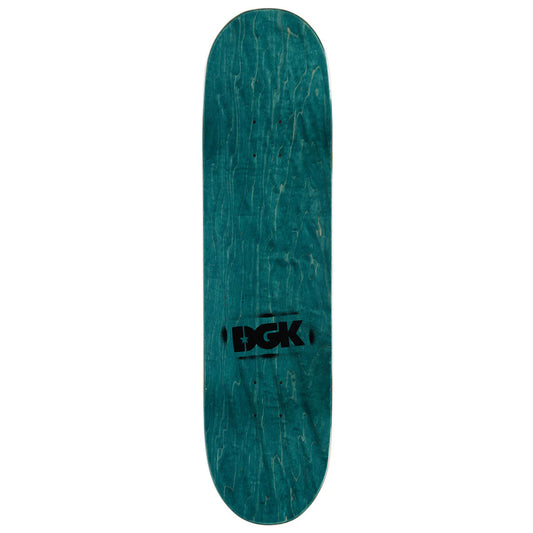 Teal skateboard deck with DGK logo on a white background