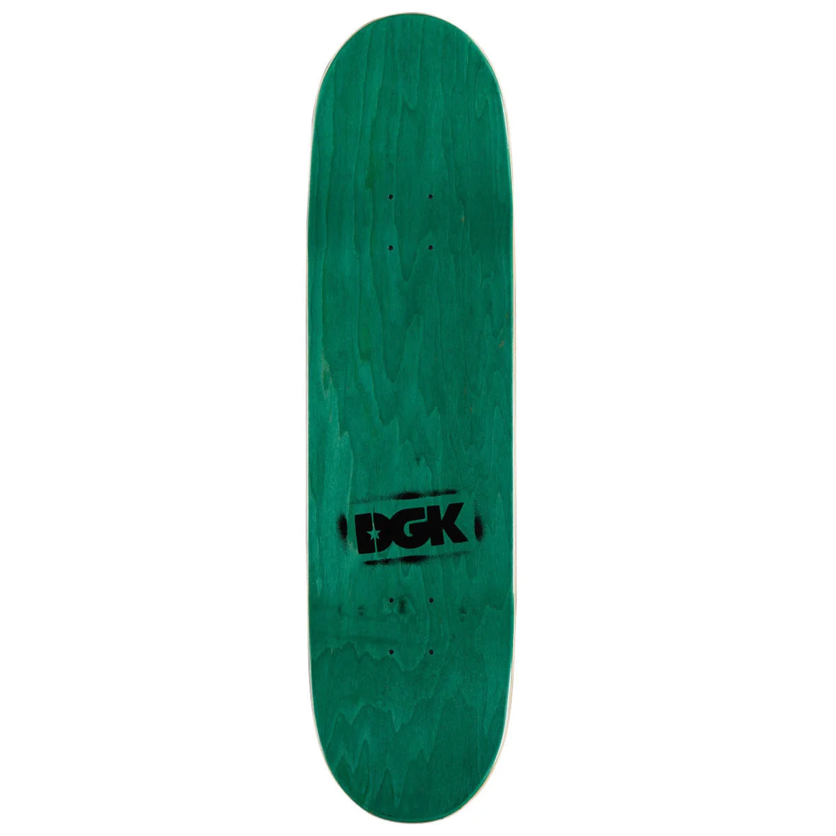 A green skateboard deck with a black DGk logo printed on the underside, shown against a plain white background.