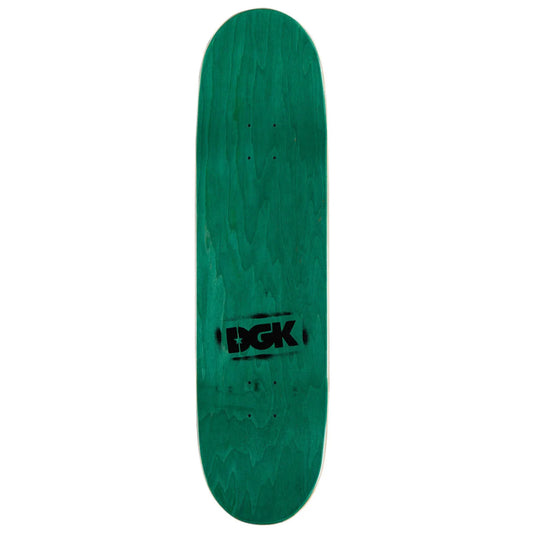A green skateboard deck with a black DGk logo printed on the underside, shown against a plain white background.