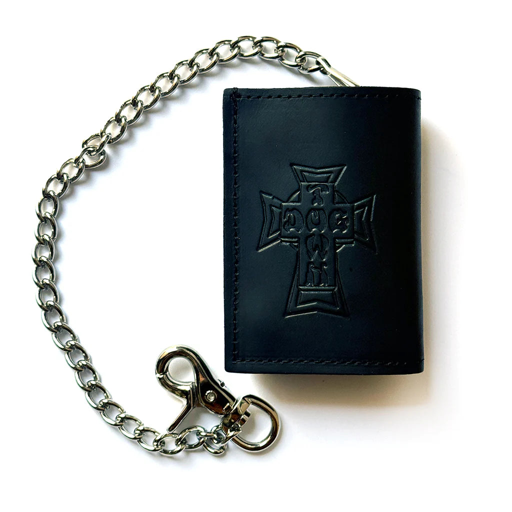 Dogtown Wallet Cross Trifold Leather Chain Black