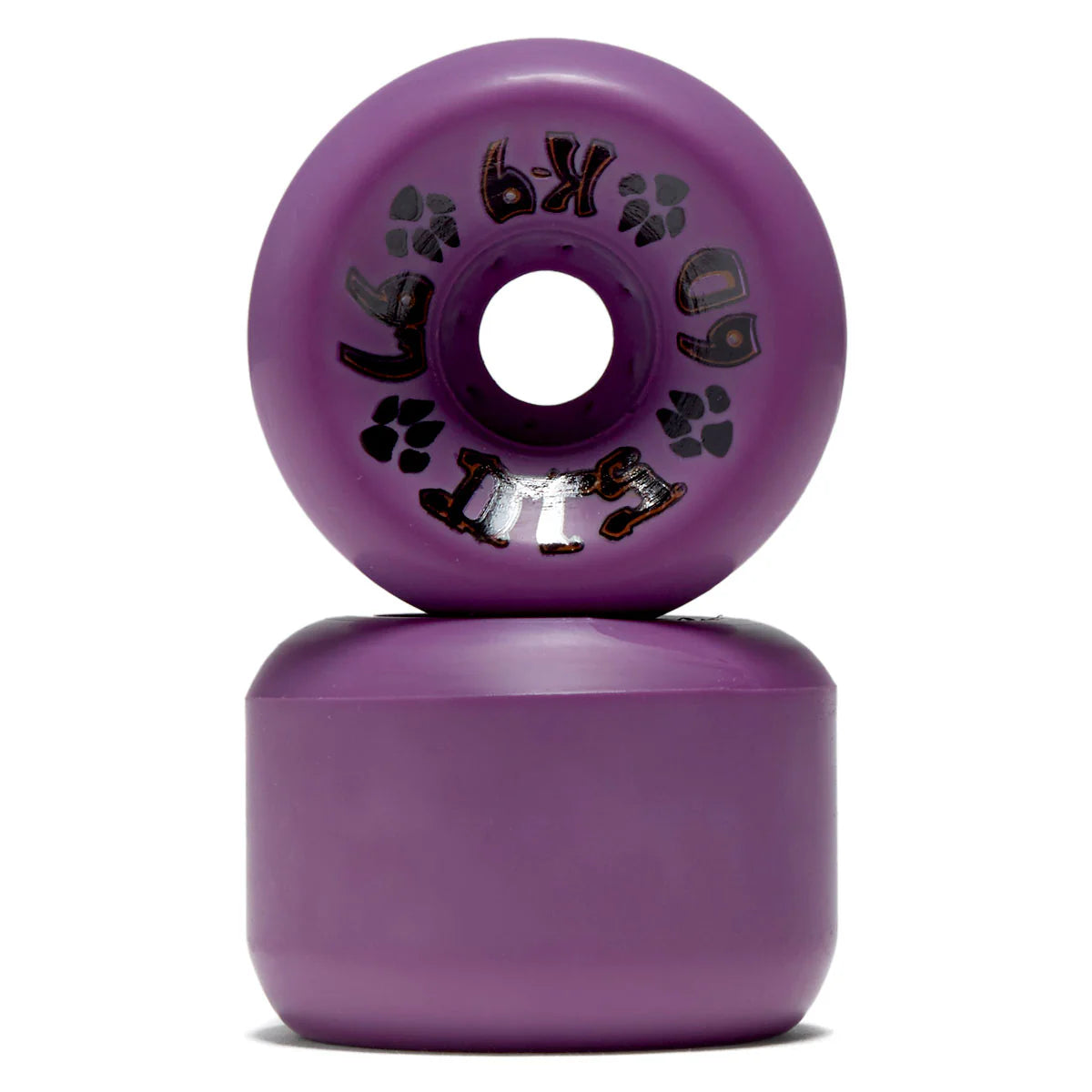 Purple skateboard wheels with a white background