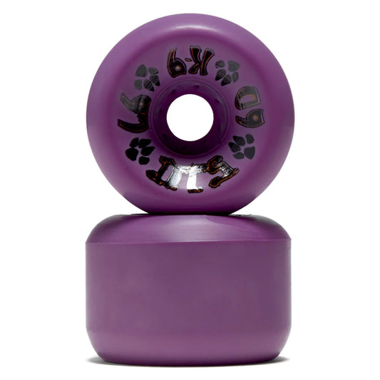 Purple skateboard wheels with a white background