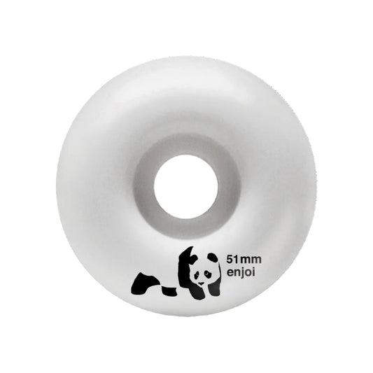 White skateboard wheel with panda logo and '51mm enjoi' text on a white background