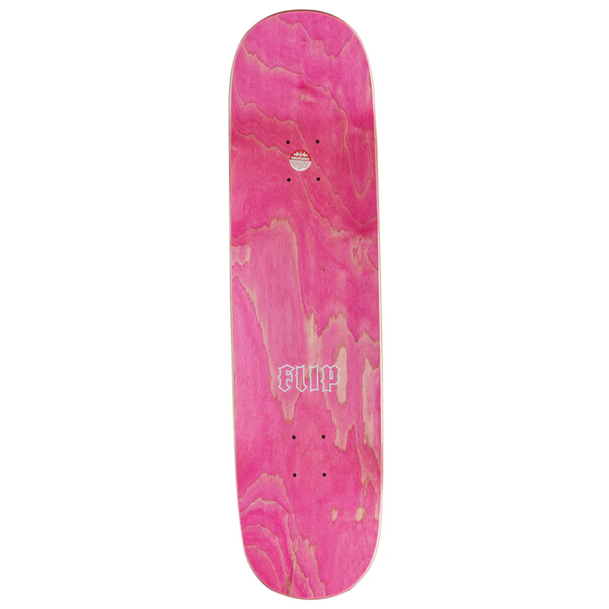 Pink marbled skateboard deck with 'Flip' logo on a white background