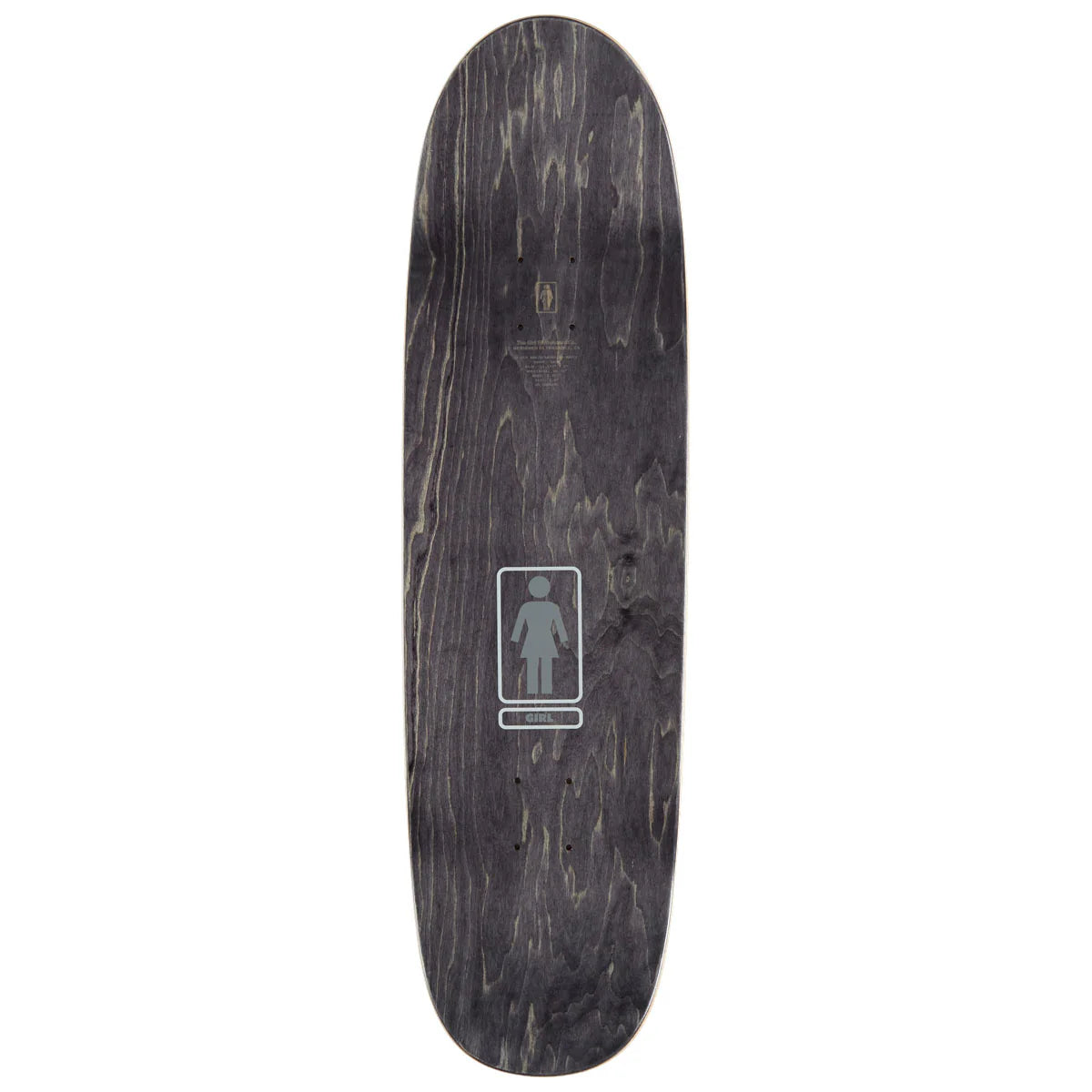 Skateboard deck with a logo on a white background