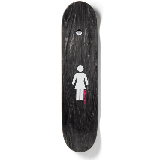 Skateboard deck with a logo on a white background