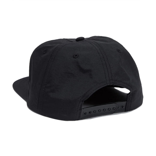 Black cap with adjustable strap on a white background