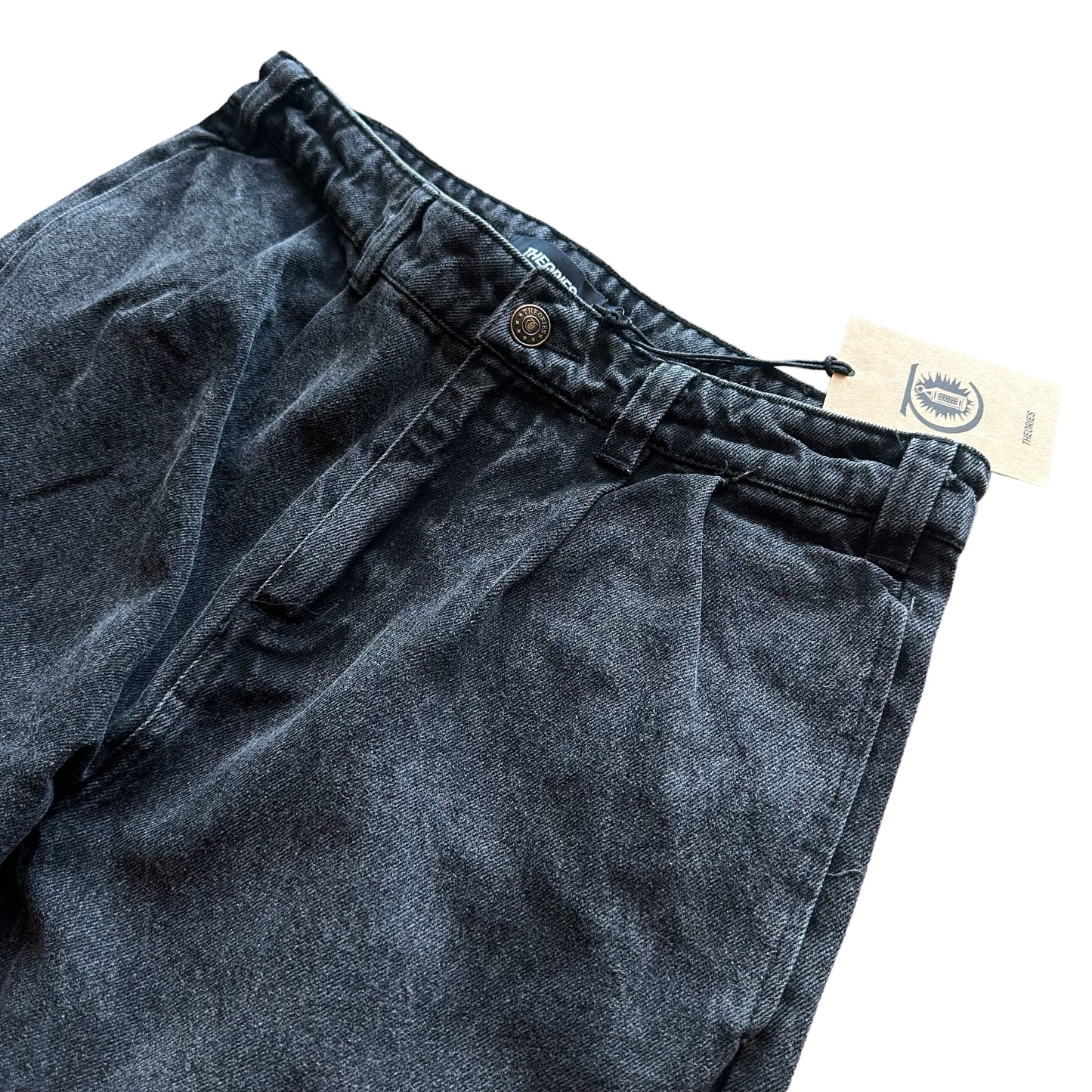 Theories Belvedere Pleated Denim Trousers Washed Black