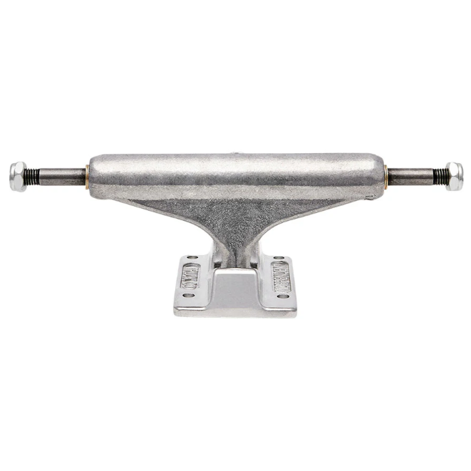 Skateboard truck with metallic finish on a white background