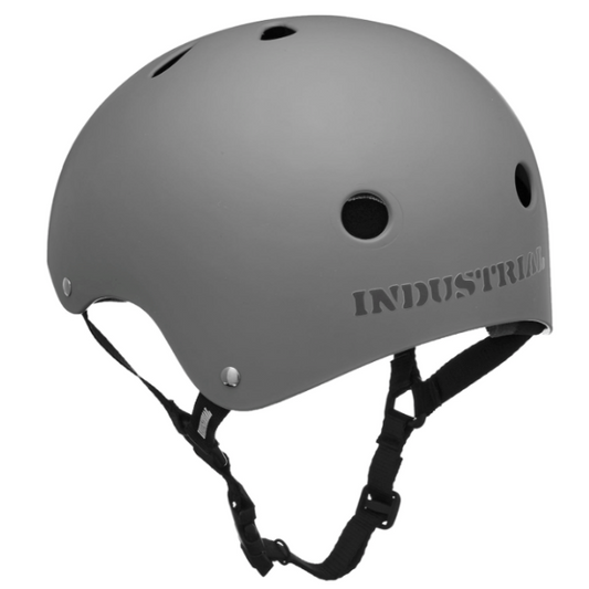 Gray helmet with 'Industrial' branding on a white background