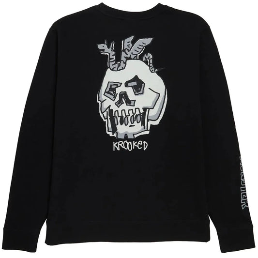 Black sweatshirt with a white skull design and 'Krooked' text on a white background