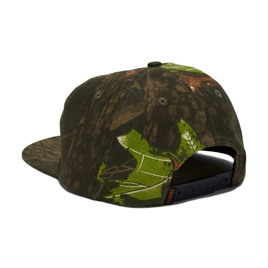 Camouflage-patterned cap on a white background