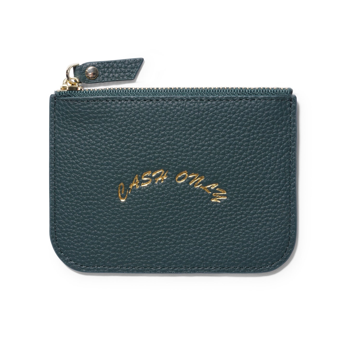 Cartera de cuero con cremallera y solo efectivo, color verde esmeralda