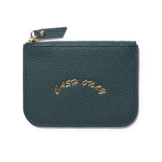 Cartera de cuero con cremallera y solo efectivo, color verde esmeralda