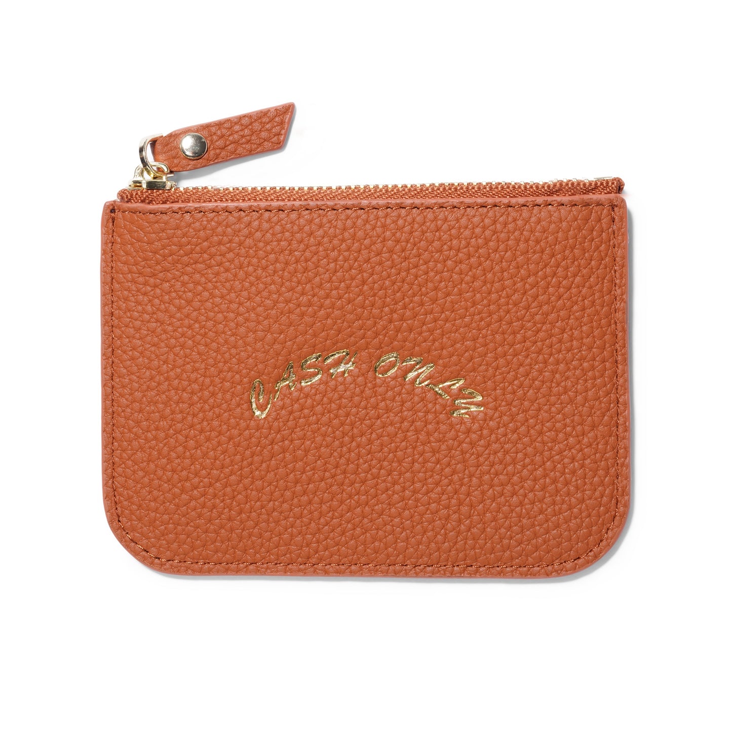 Cartera de cuero con cremallera y función de solo efectivo, color tostado