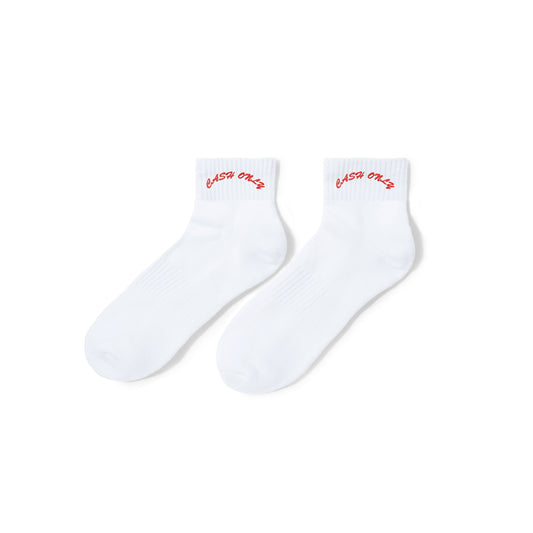 Calcetines tobilleros blancos con el logotipo de Cash Only
