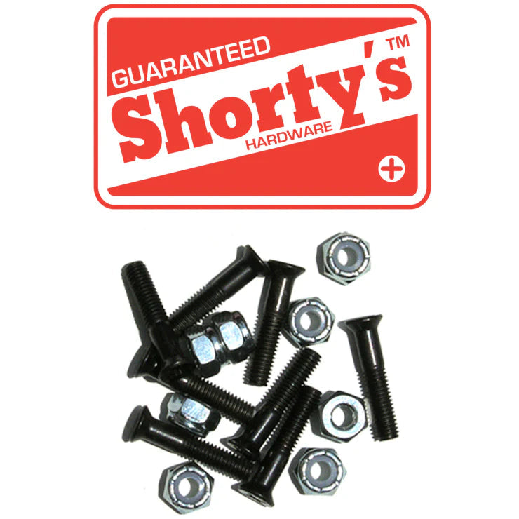 Bolts and nuts with Shorty's Hardware logo on a white background