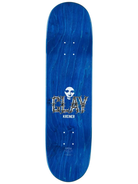 Blue skateboard deck with 'GLAY' and 'Kreiner' branding on a white background