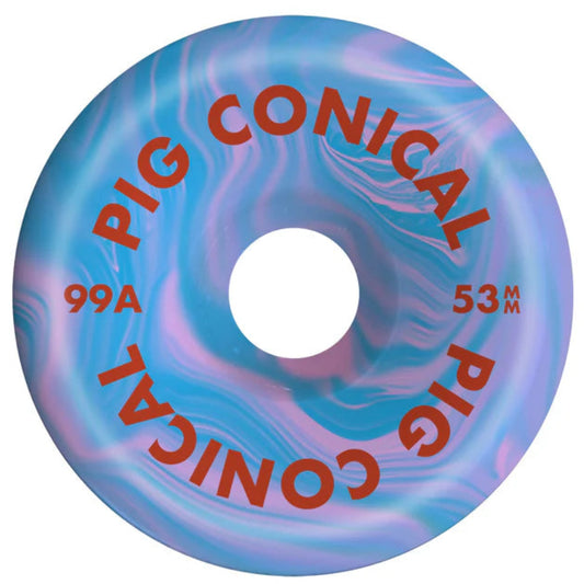 Marbled blue and purple wheel with 'Pig Conical' text on a white background