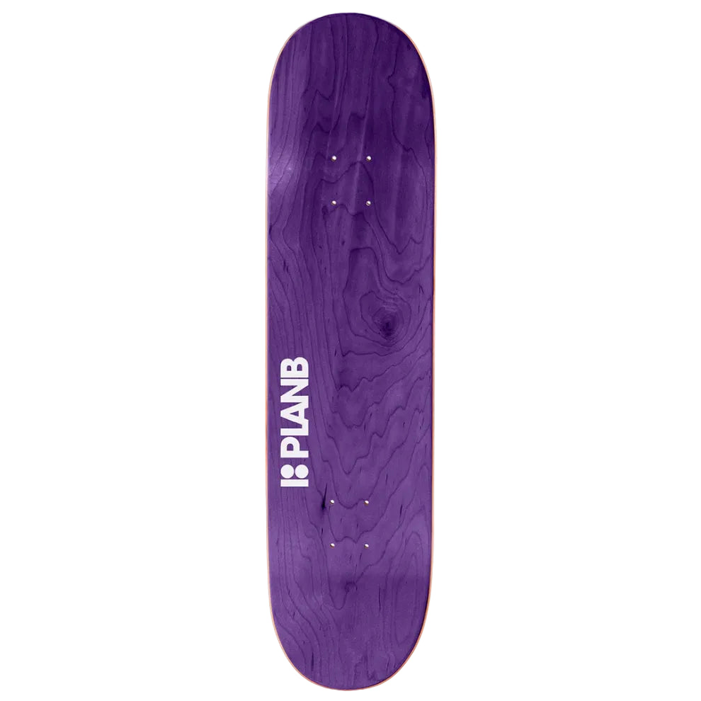 Purple skateboard deck with 'Pianb' logo on a white background