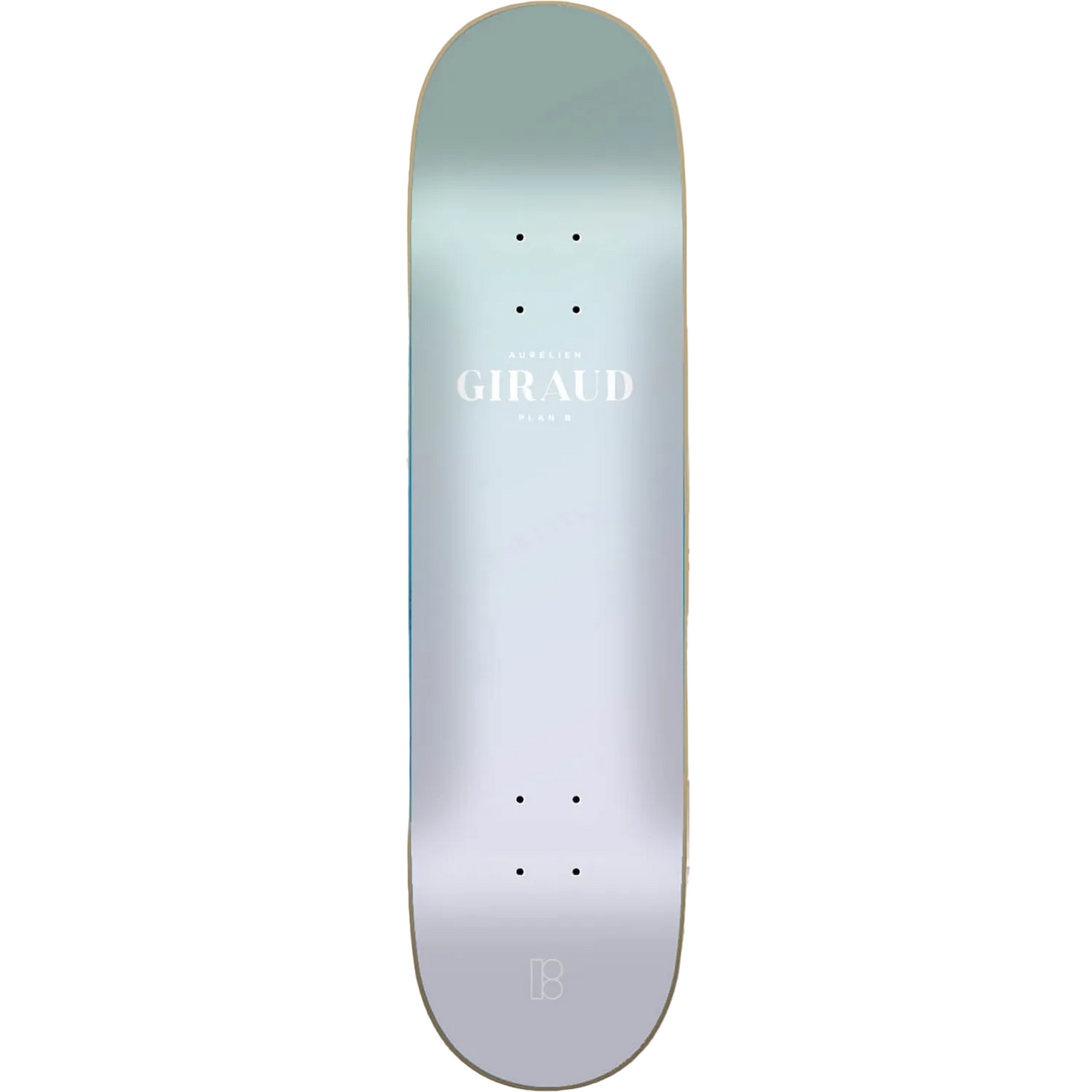 Skateboard deck with 'Giraud' branding on a white background