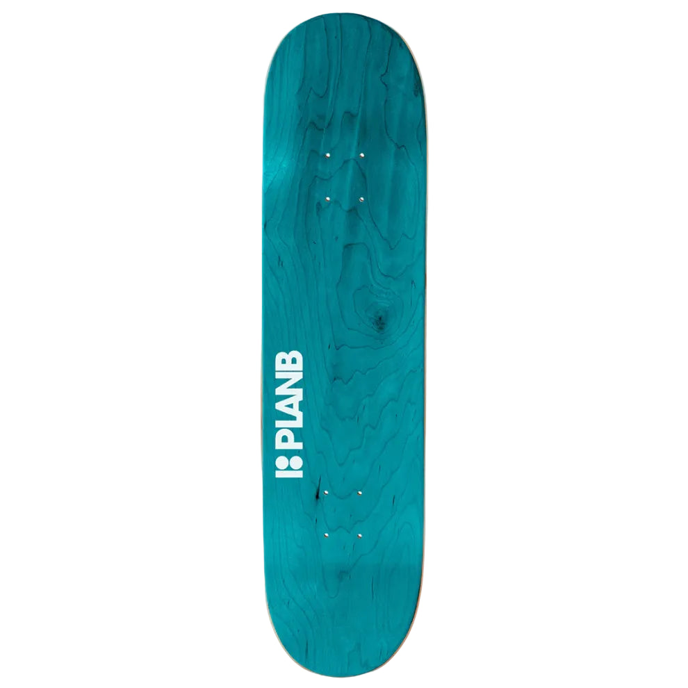 Teal skateboard deck with 'Pianb' logo on a white background