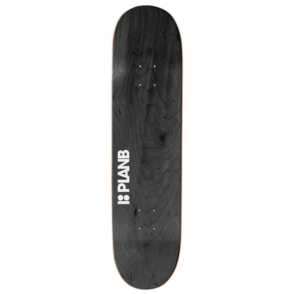 Black skateboard deck with 'PLANB' logo on a white background
